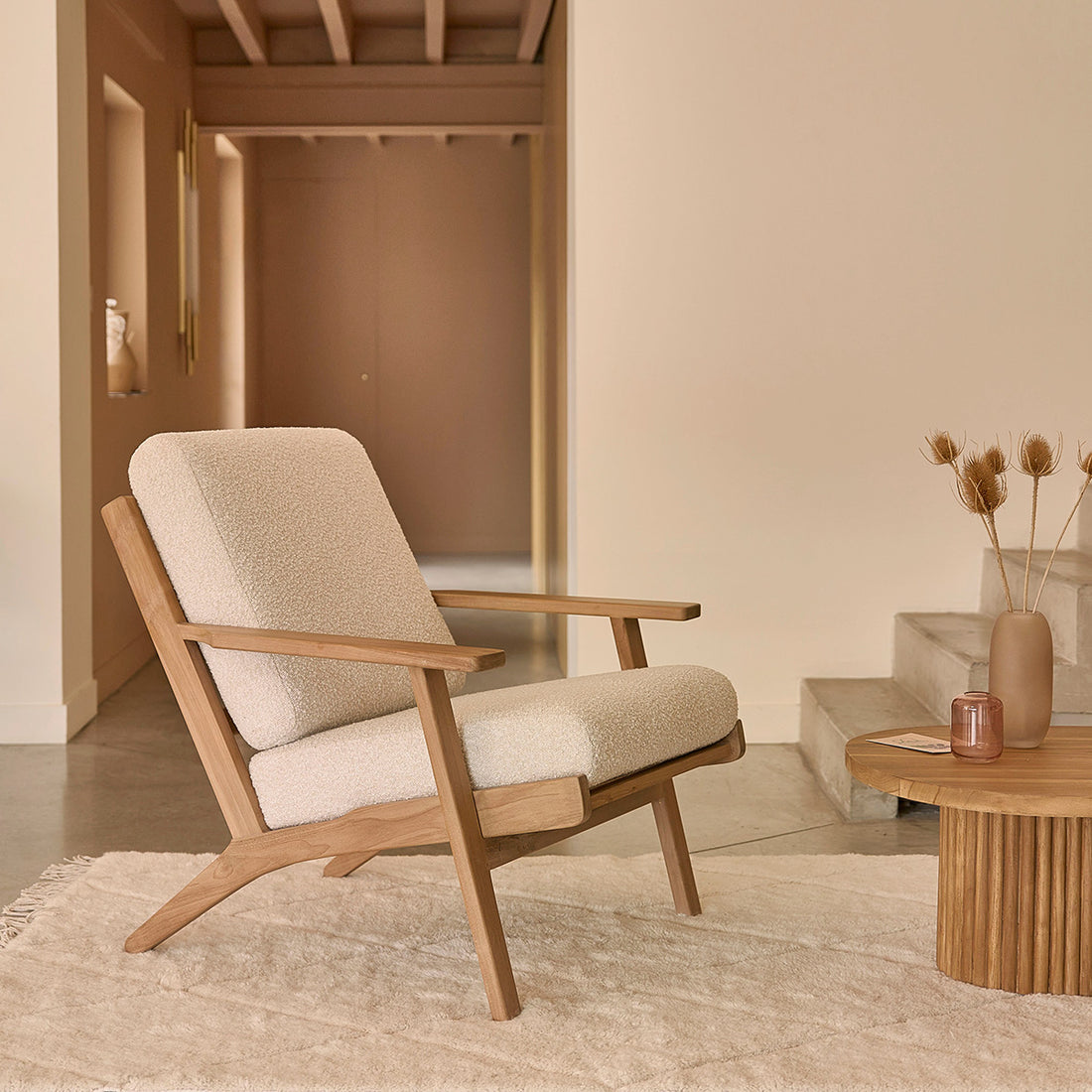 SERENE - Sillón de teca maciza y tejido bouclette