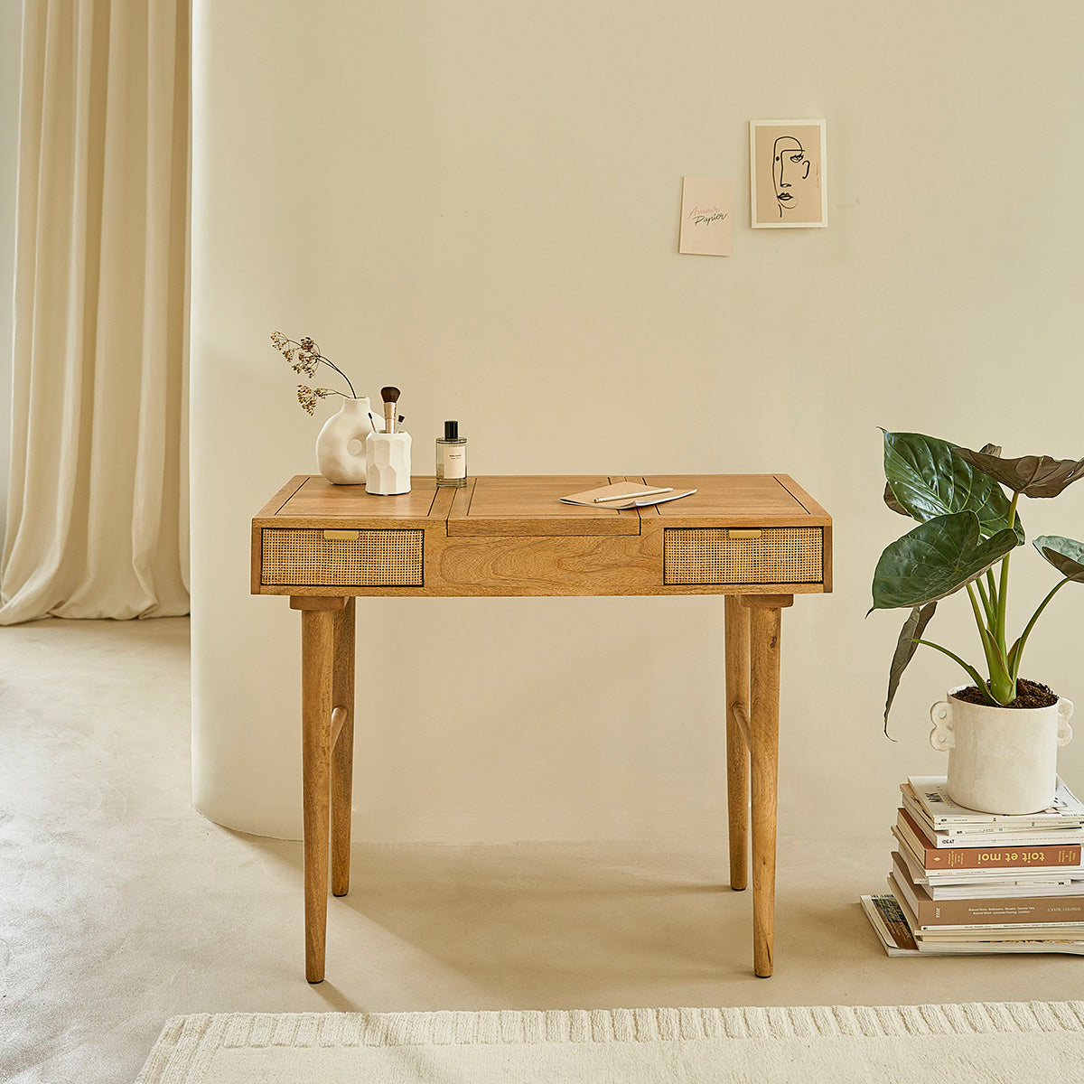 FELICIE - Escritorio de mango macizo y rejilla 90 cm