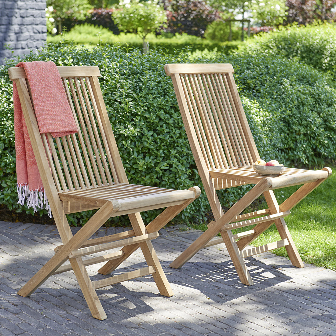 MIDLAND - Silla de exterior plegable de teca maciza (juego de 2)