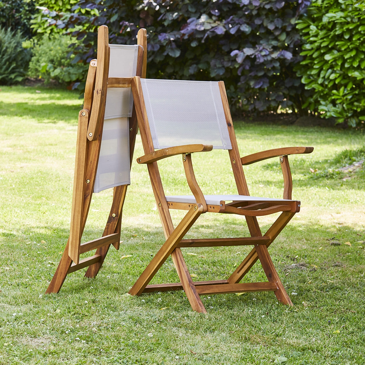HANOÏ - Sillón de exterior de acacia maciza y textileno gris (juego de 2)