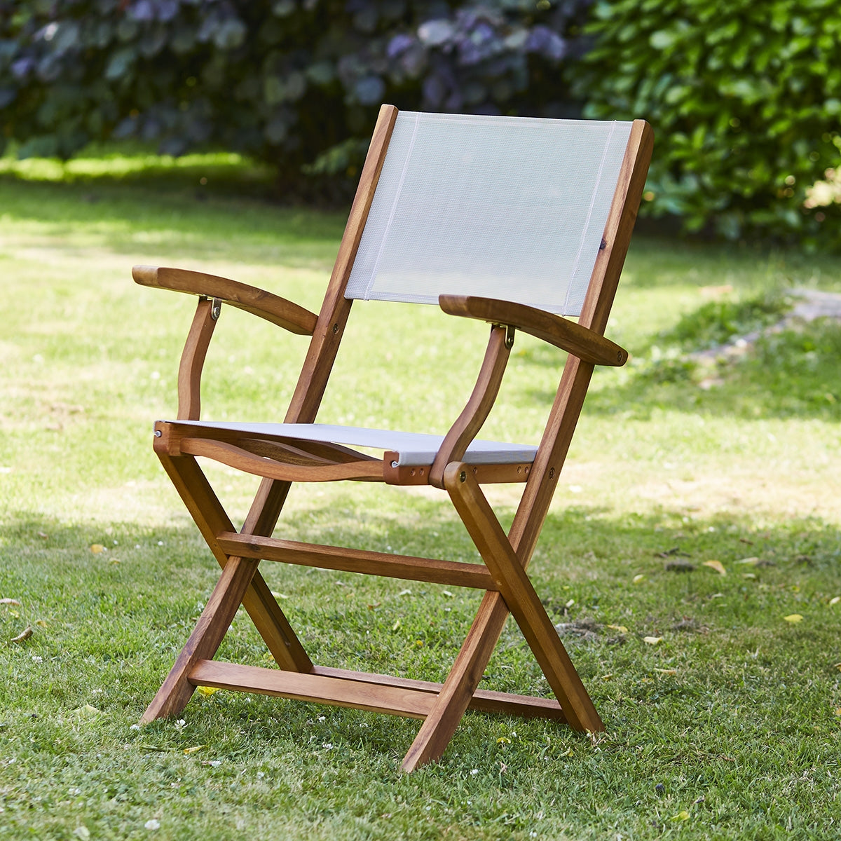 HANOÏ - Sillón de exterior de acacia maciza y textileno gris (juego de 2)