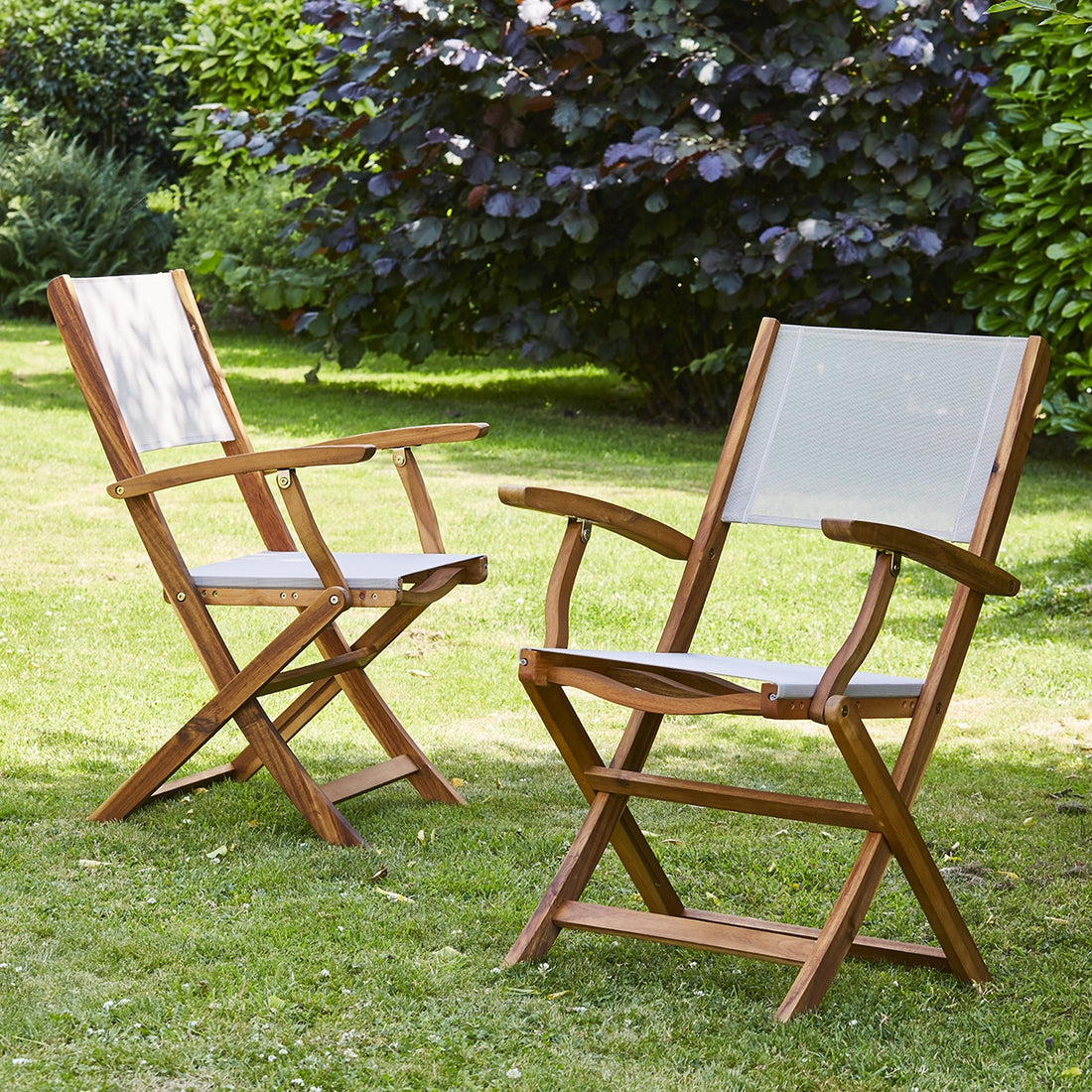 HANOÏ - Sillón de exterior de acacia maciza y textileno gris (juego de 2) HANOÏ