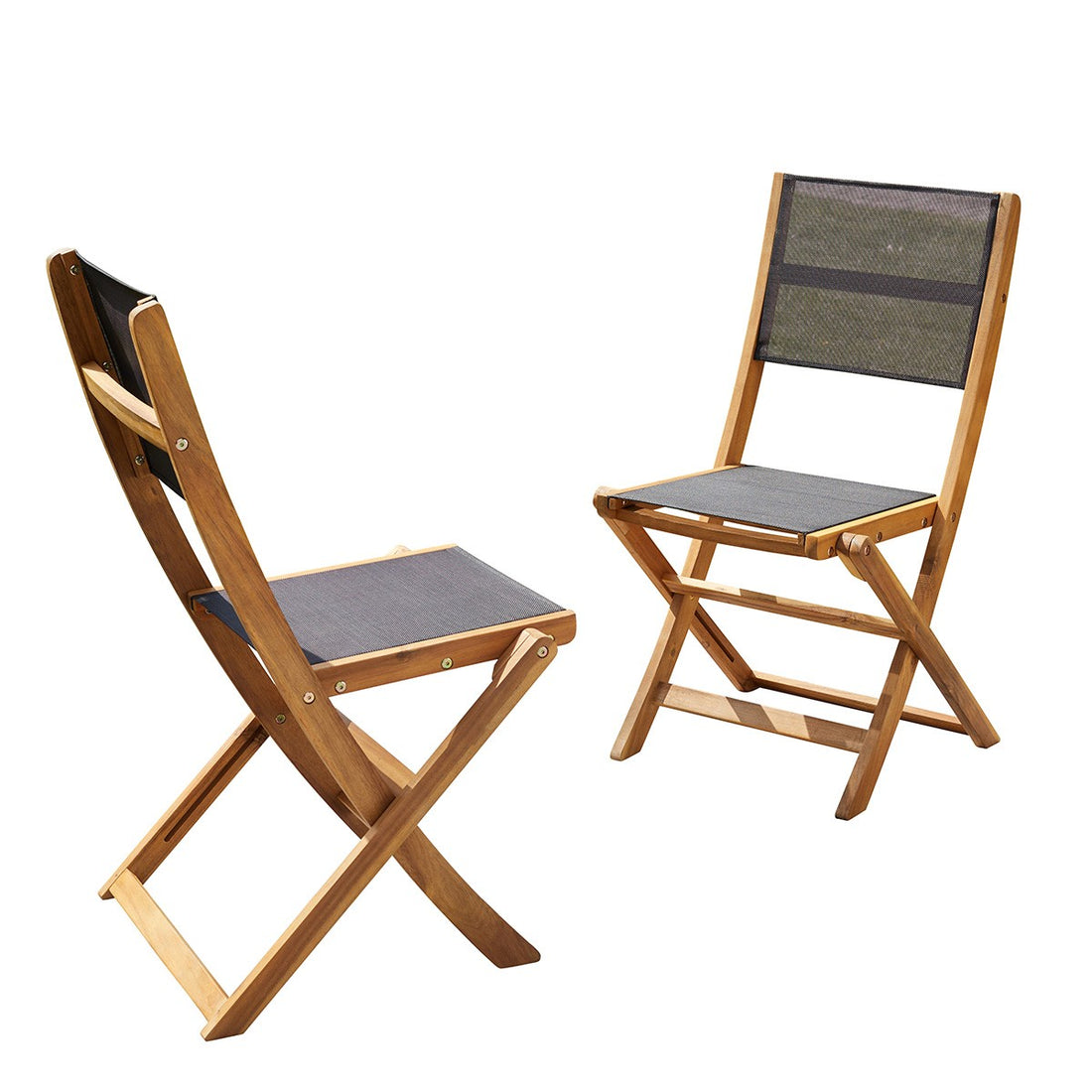 HANOÏ - Silla de exterior plegable de acacia maciza y textileno negro (juego de 2) HANOÏ