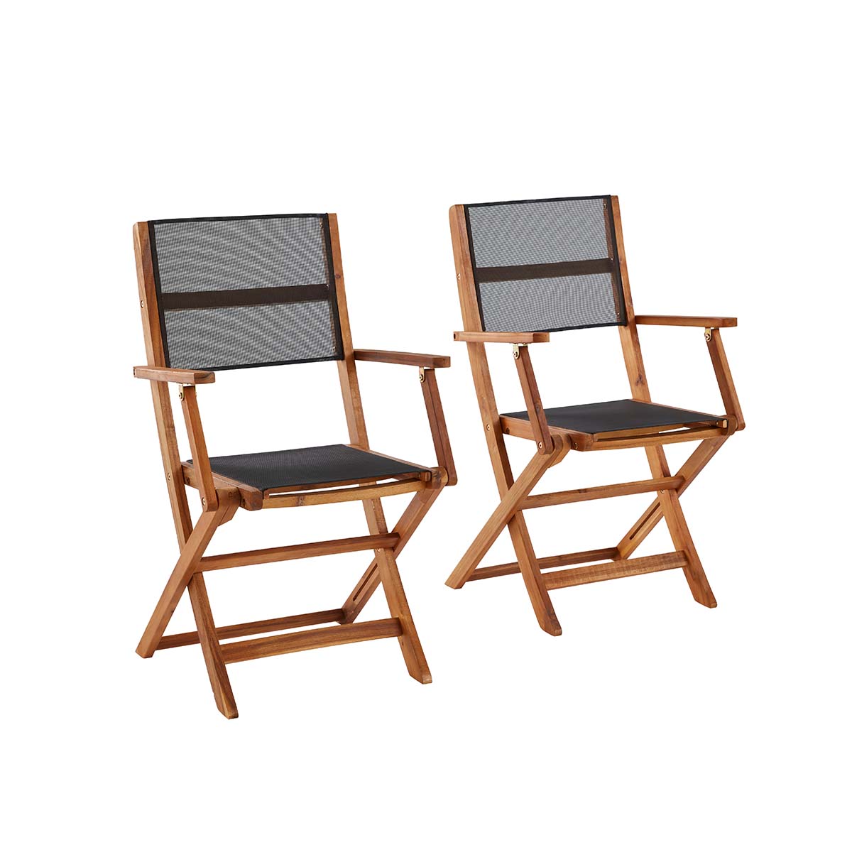 HANOÏ - Sillón de acacia maciza y textileno negro (juego de 2)