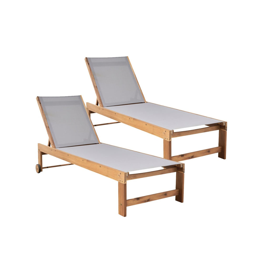 HANOÏ - Tumbona de acacia maciza FSC y textileno gris (juego de 2) HANOÏ