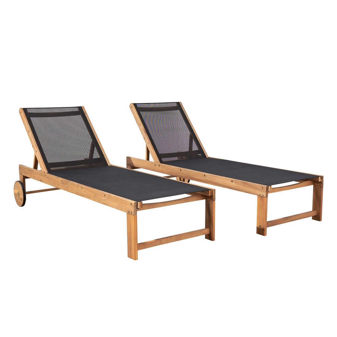 HANOÏ - Tumbona de acacia maciza FSC y textileno negro (juego de 2) HANOÏ