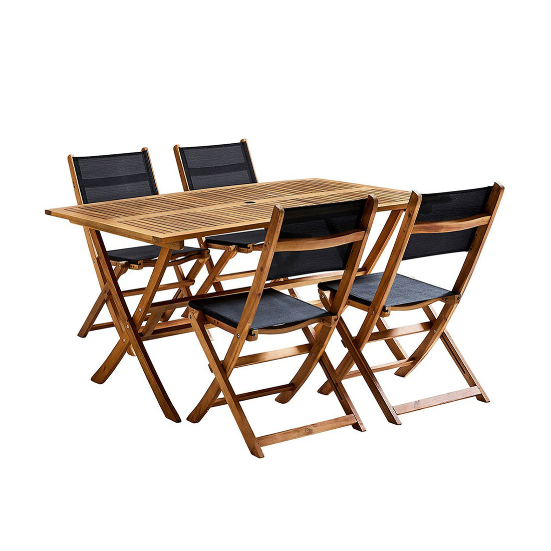 HANOÏ - Salón de exterior de acacia maciza FSC y textileno negro de 4 pers. HANOÏ
