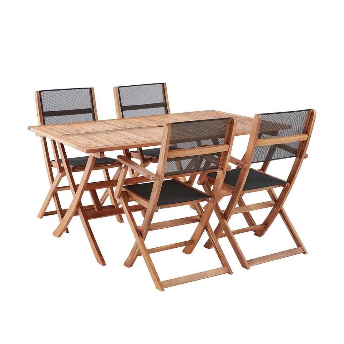 HANOÏ - Salón de exterior de acacia maciza FSC y textileno negro de 4 pers. HANOÏ