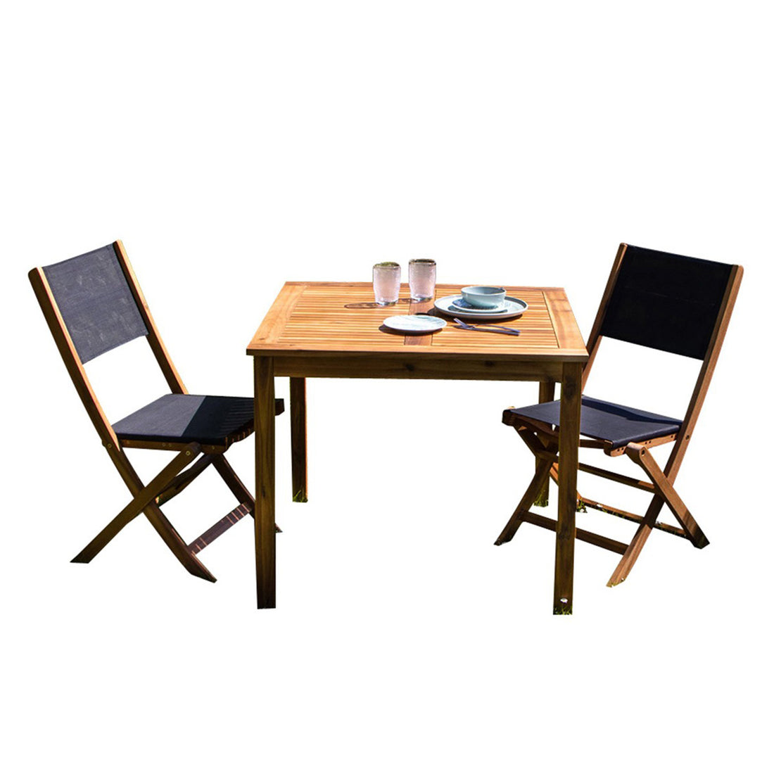 HANOÏ - Salón de exterior de acacia maciza FSC y textileno negro para 2 pers. HANOÏ