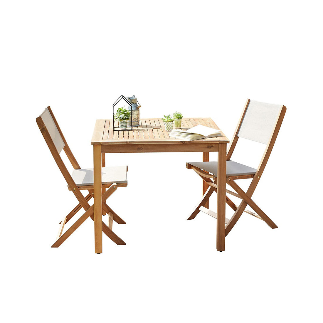 HANOÏ - Salón de exterior de acacia maciza FSC y textileno gris para 2 pers. HANOÏ