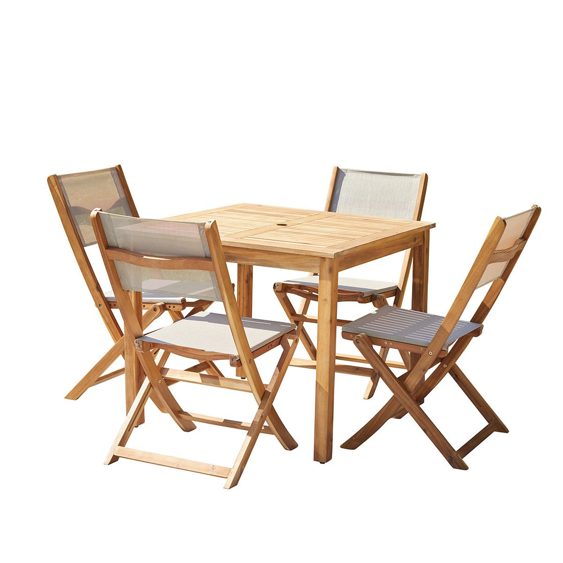 HANOÏ - Salón de exterior de acacia maciza FSC y textileno gris para 4 pers. HANOÏ