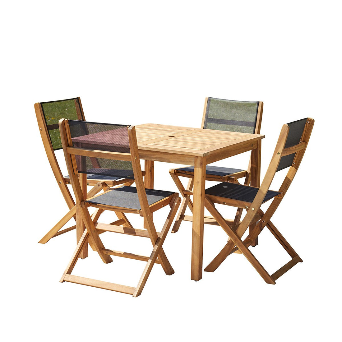 HANOÏ - Salón de exterior de acacia maciza FSC y textileno negro de 4 pers. HANOÏ