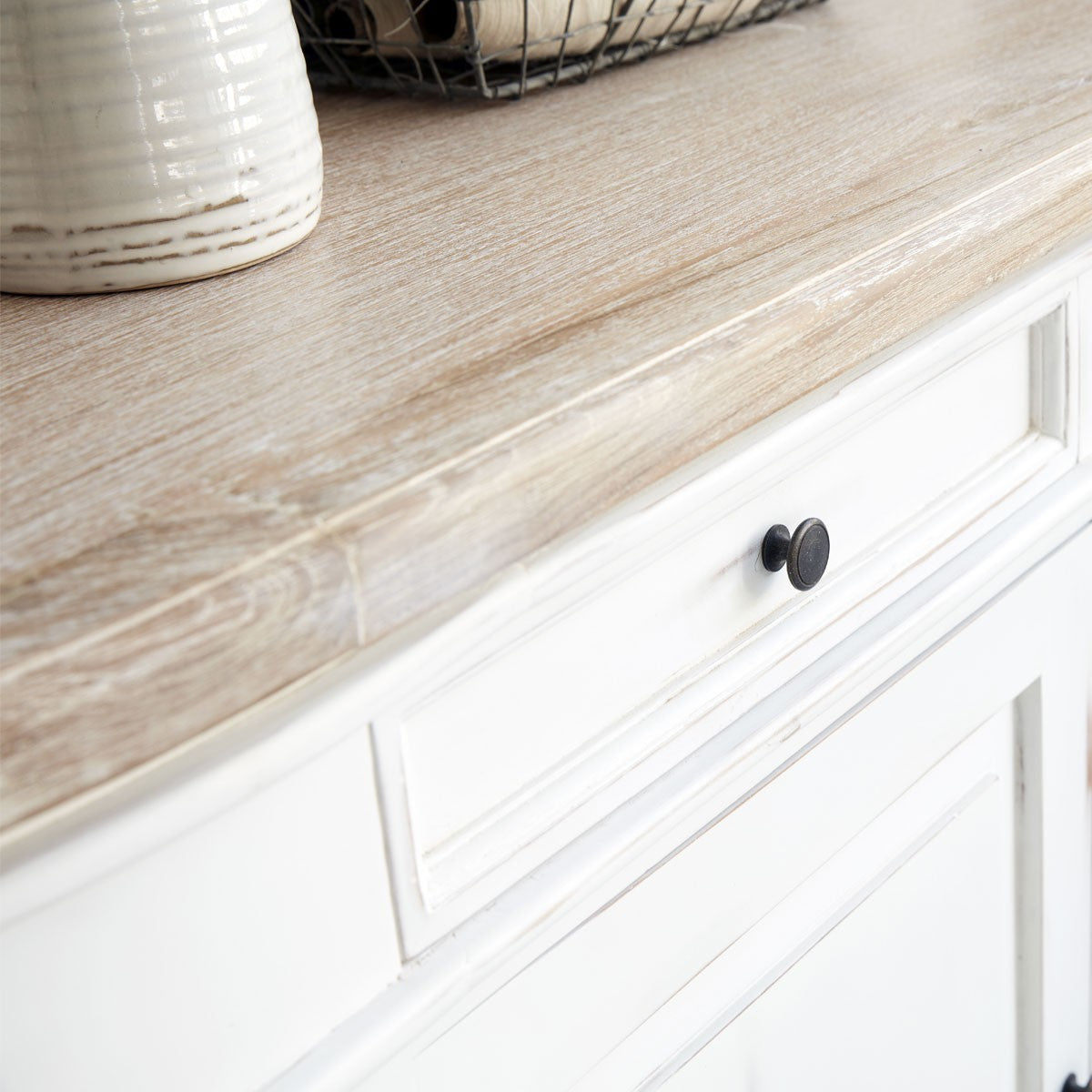 DEMEURE - Aparador de caoba y teca maciza 180 cm blanco