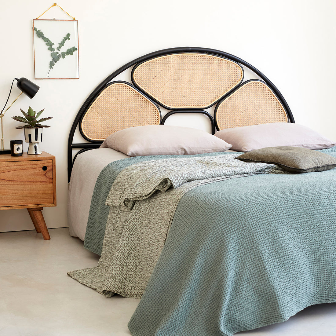 AVA - Cabecero de rejilla y ratán negro 160 cm