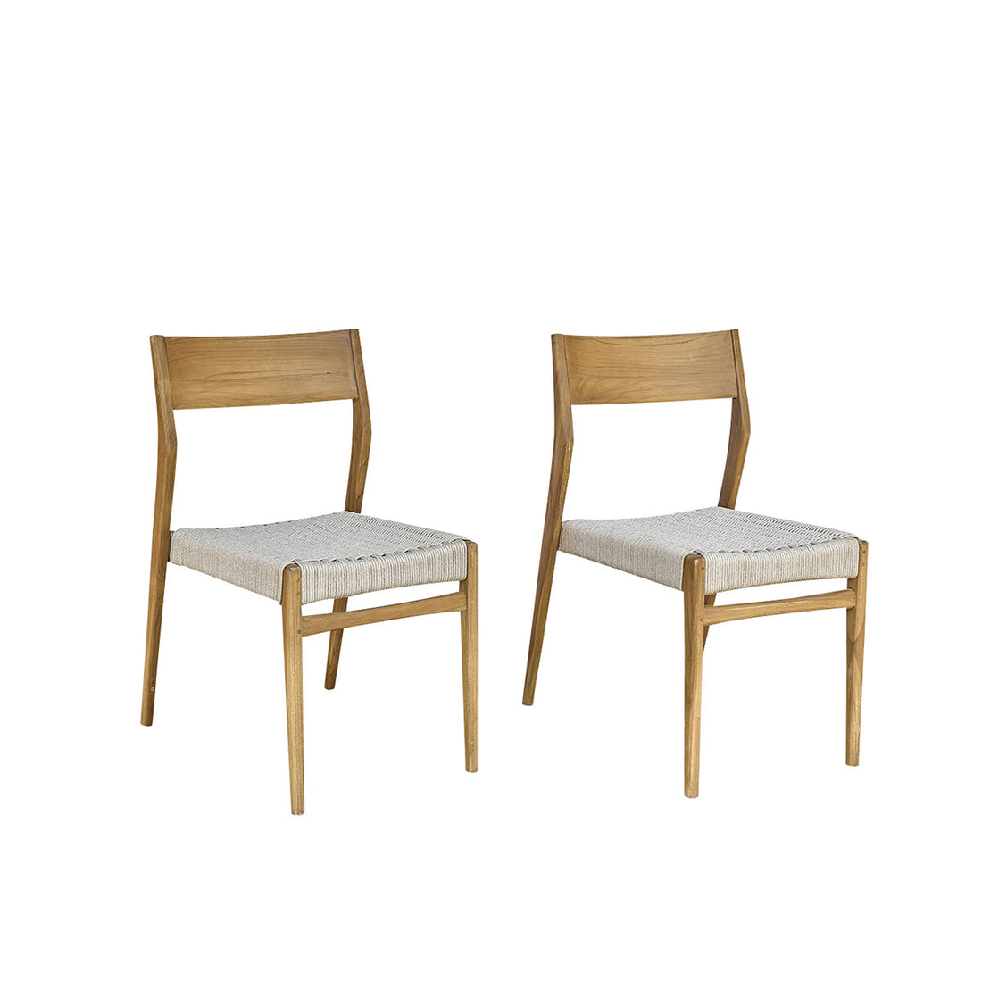 LIVIE - Silla de jardín de teca maciza y cuerda beige (lote de 2)