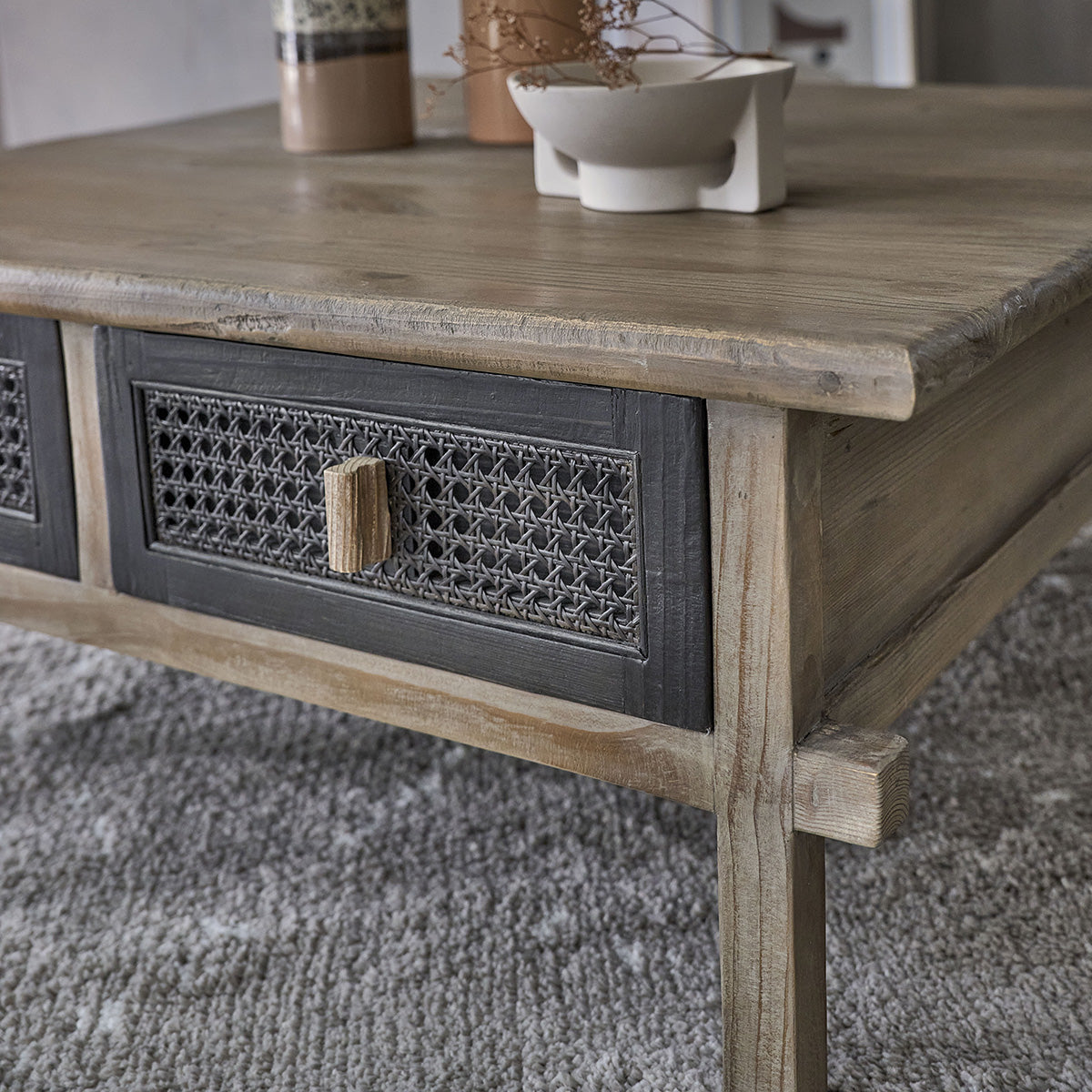 JUNKO - Mesa de centro de madera maciza reciclada 100 cm