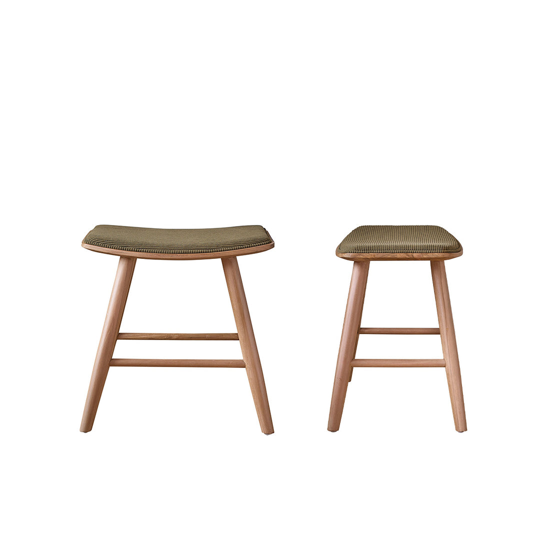 AMBRE - Lote de 2 taburetes de madera de teca con asiento de terciopelo 45 cm