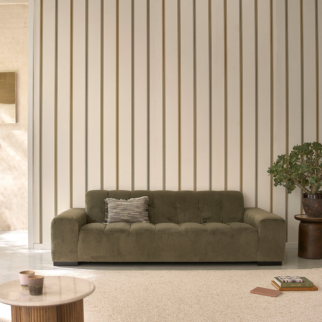 ALPHONSE - Sofá recto 4 plazas de terciopelo caqui