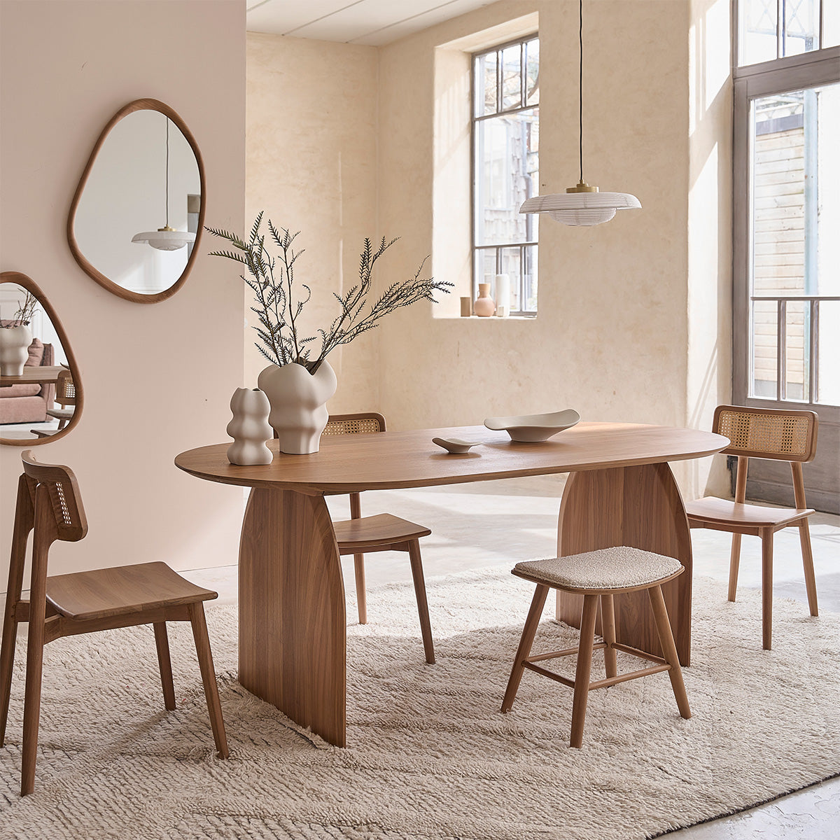 AMBRE - Taburete de teca maciza, asiento de bouclette 45 cm