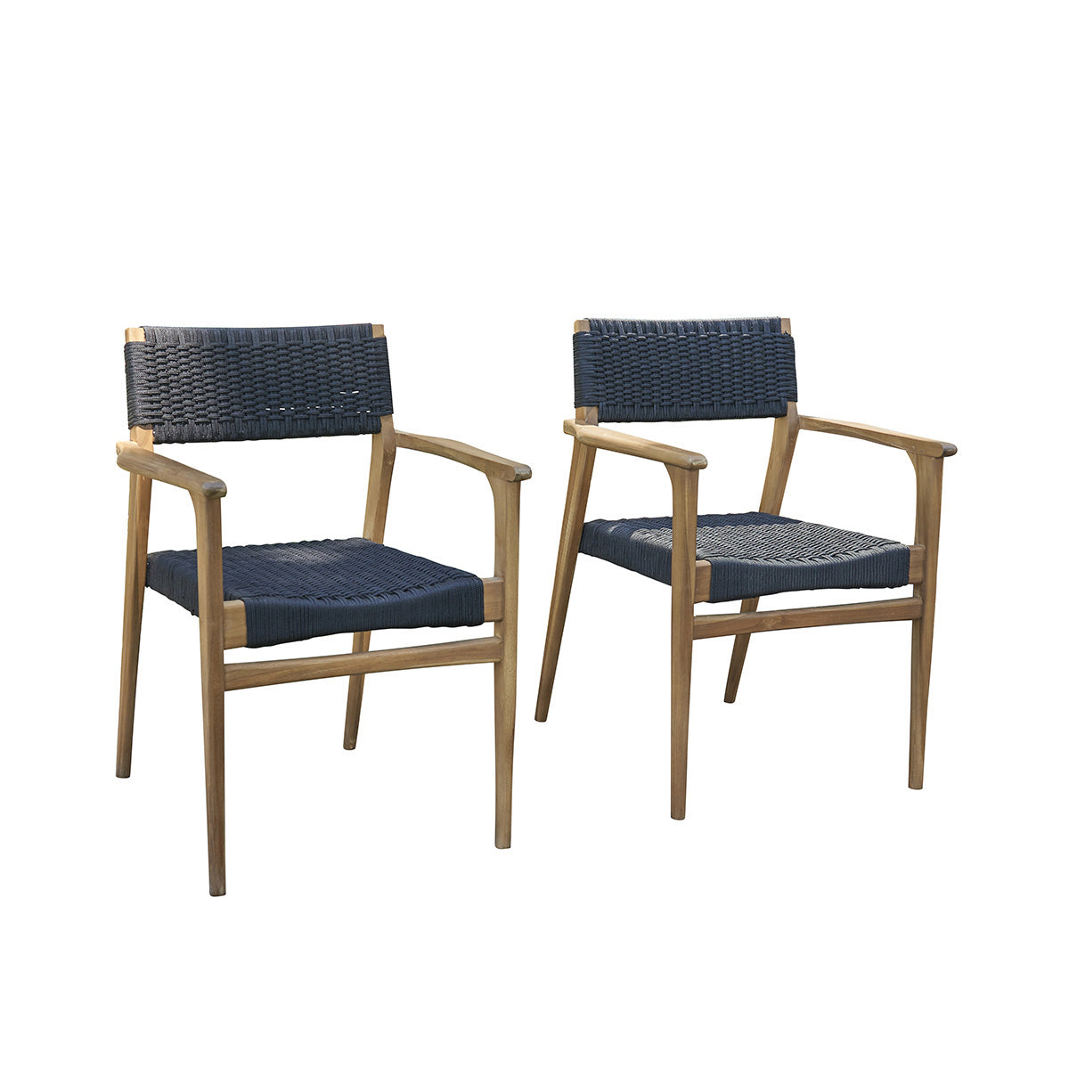 ESTHER - Sillón de exterior de teca maciza y cuerda negra (juego de 2)