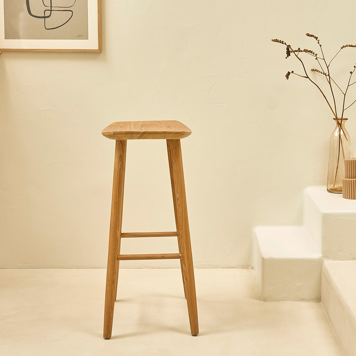 AMBRE - Juego de 2 taburetes de teca maciza de 75 cm