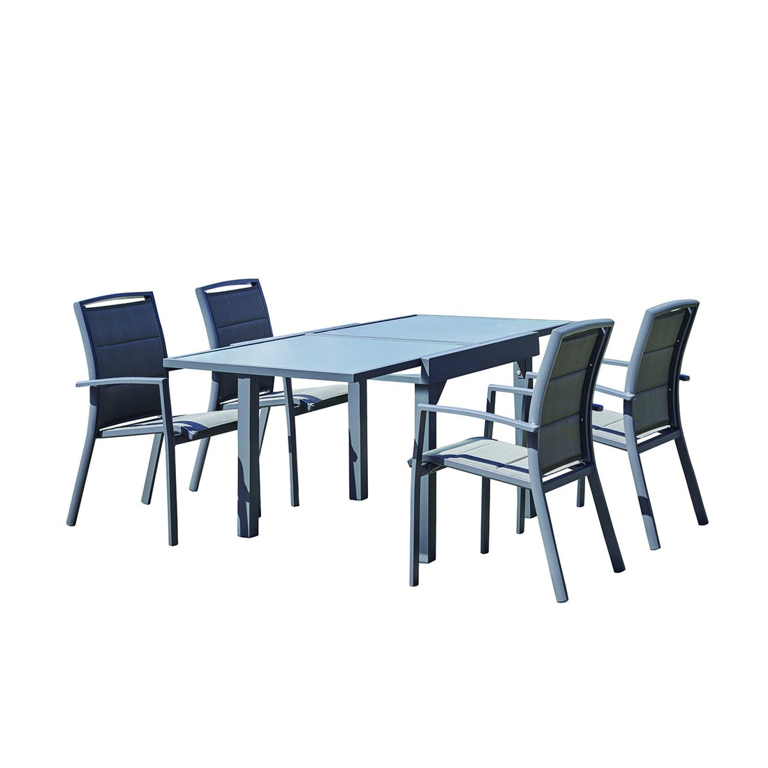 MODULO - Salón de exterior extensible de aluminio gris para 4/8 pers.