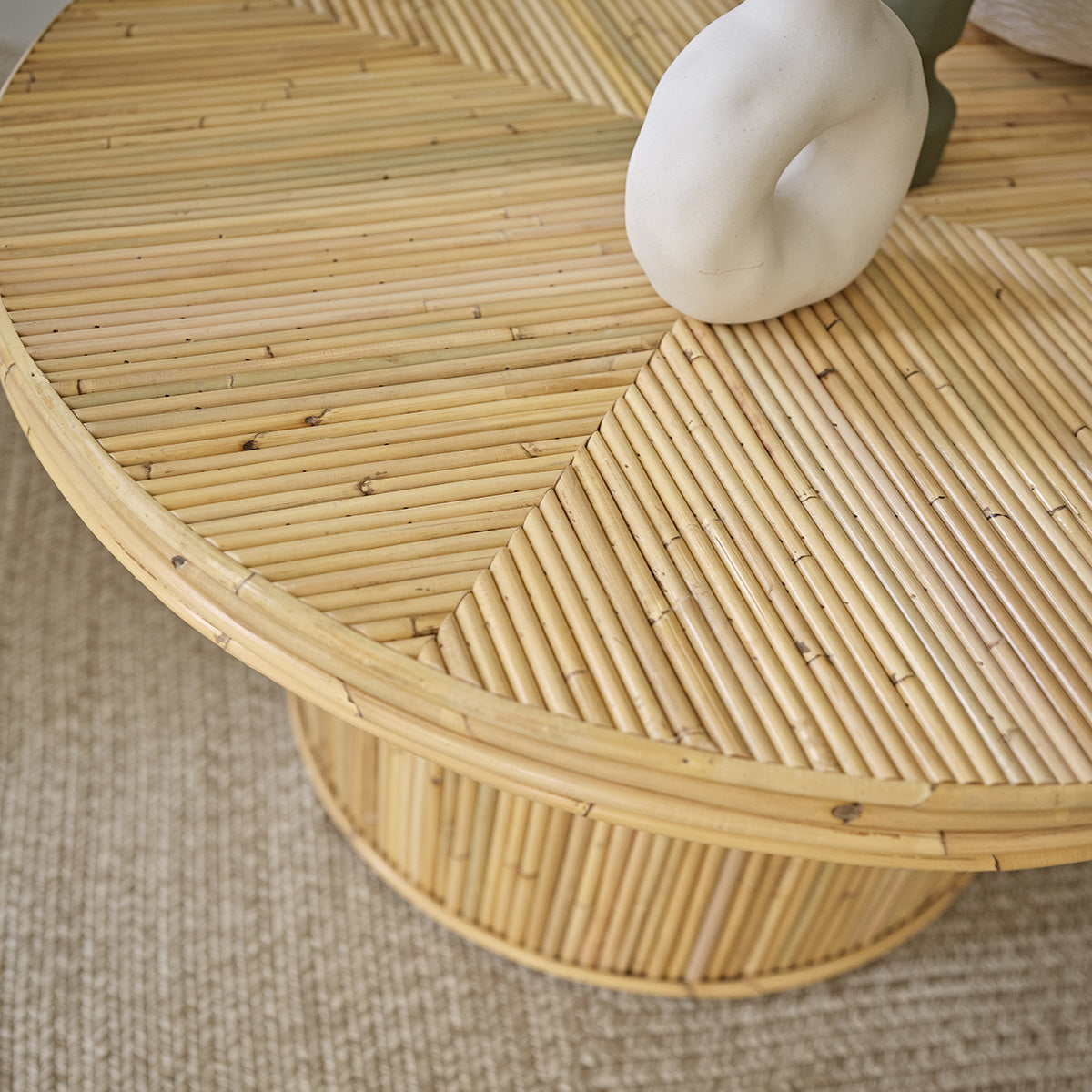 ALMA - Mesa de centro de caña de ratán Ø 80 cm