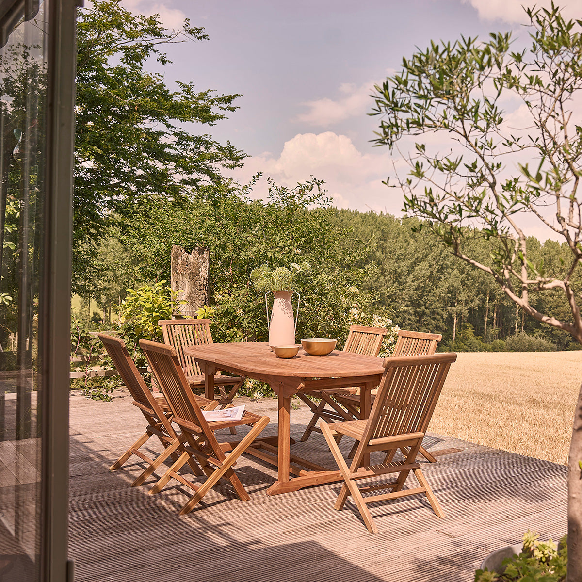 BALI - Salón de exterior extensible de teca maciza aceitada para 8/10 pers.