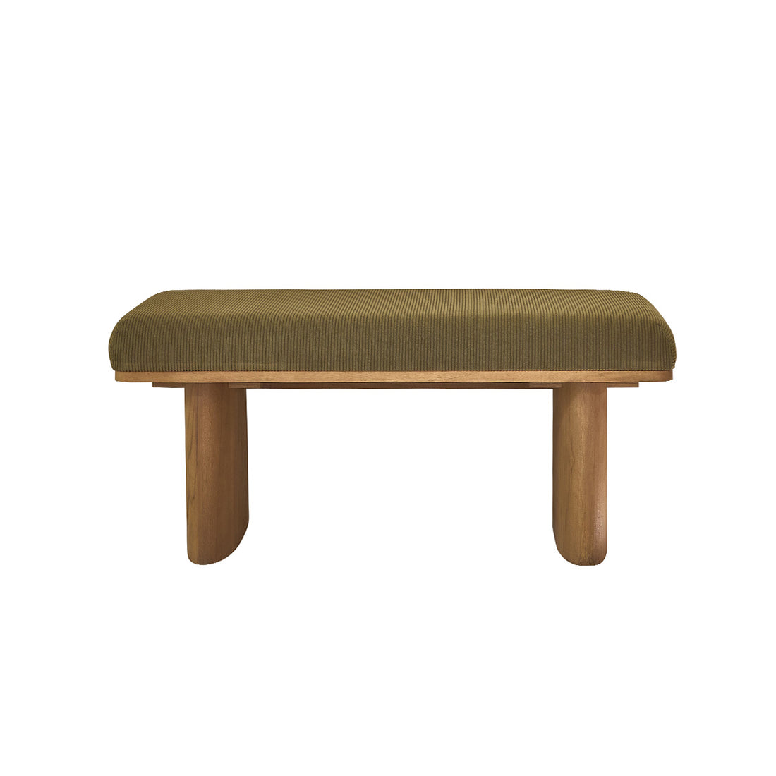 AMBRE - Banco de teca maciza y terciopelo acanalado verde 100 cm