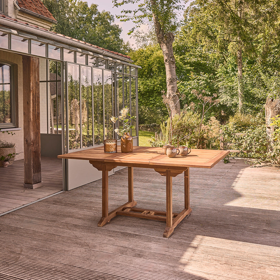 BALI - Mesa de exterior extensible de teca maciza aceitada para 6/8 pers.