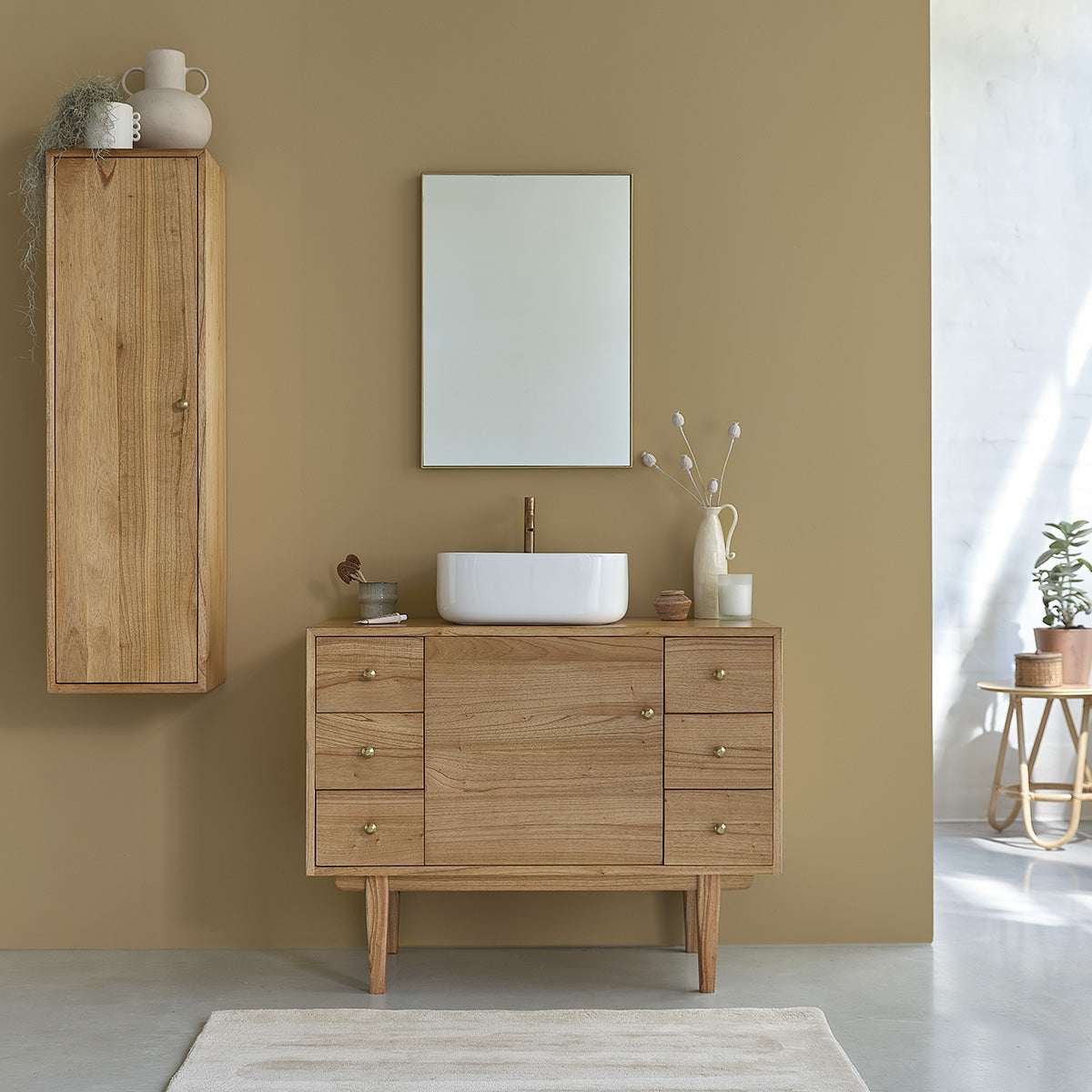 FIFTIES - Mueble de lavabo de mindi macizo 100 cm