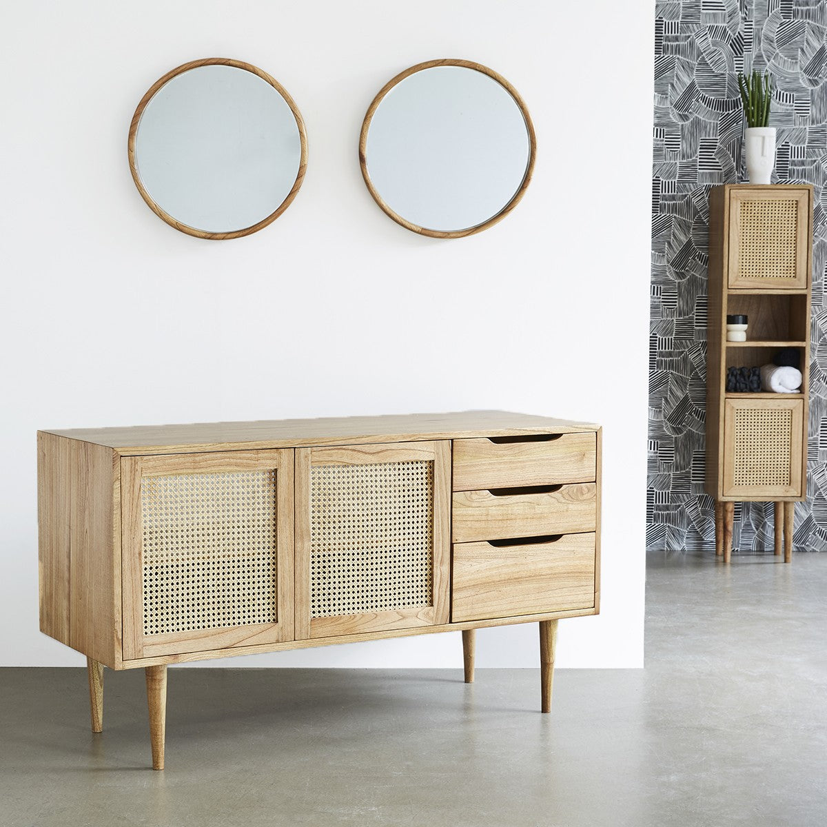 HANA - Mueble de lavabo de mindi macizo y rejilla 135 cm