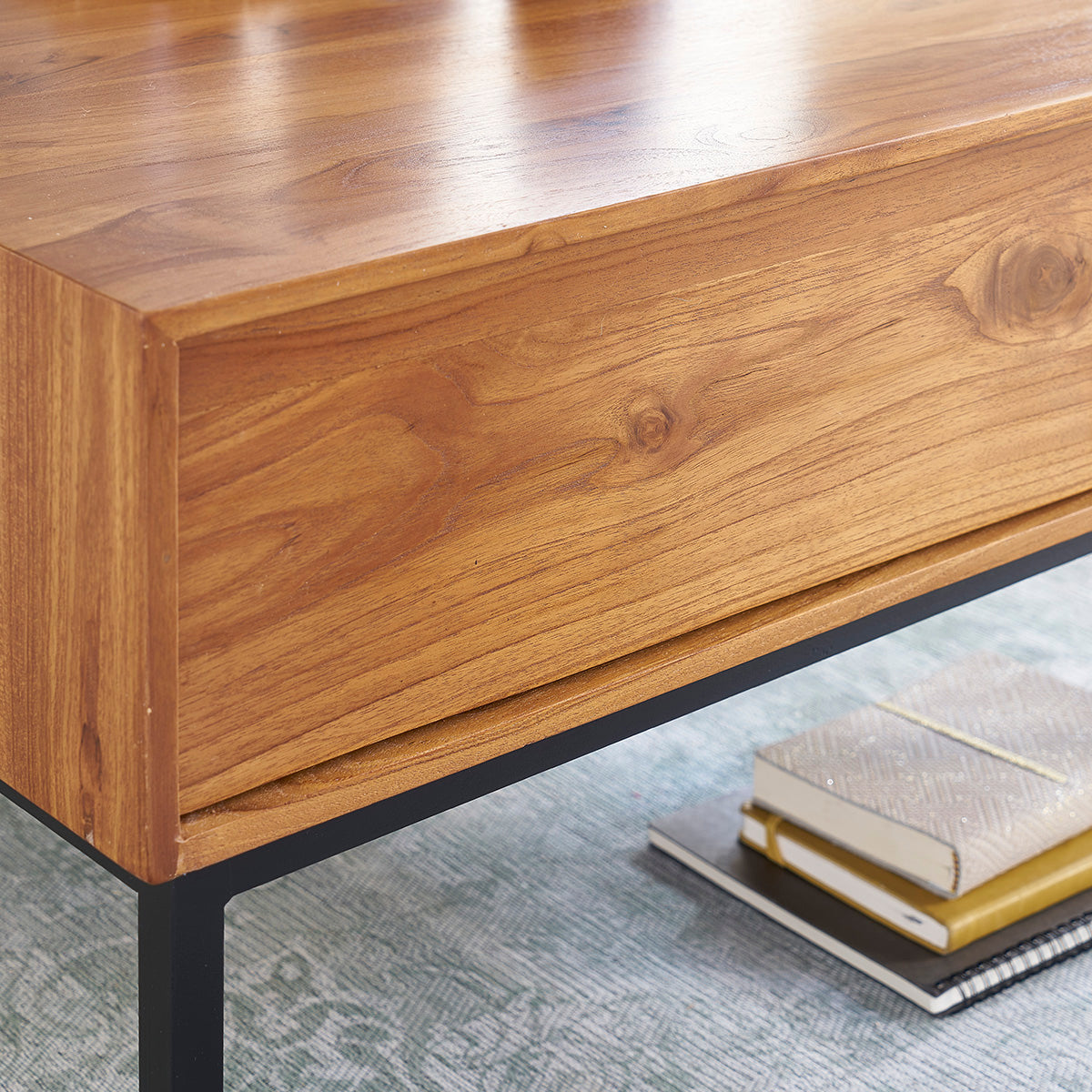 LINA - Mesa de centro de teca maciza y metal 70 cm