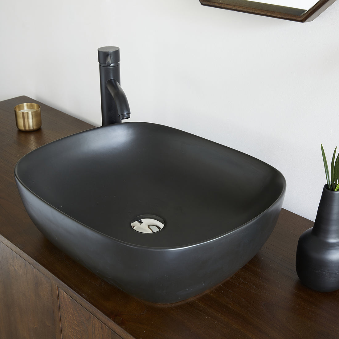 IRIS - Lavabo ovalado de cerámica negra 49,5 cm