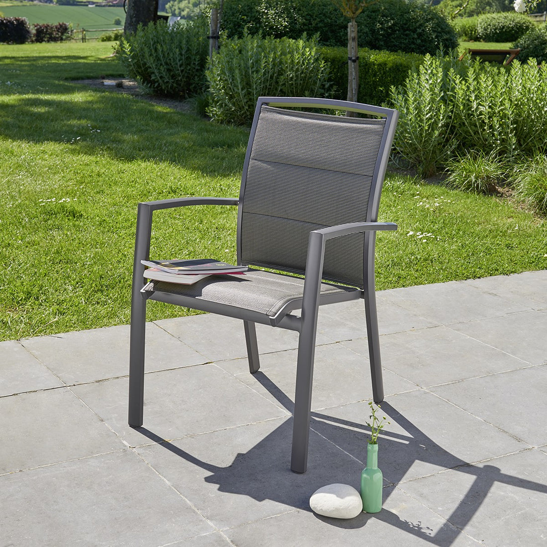 MODULO - Sillón de exterior de aluminio textileno gris MODULO