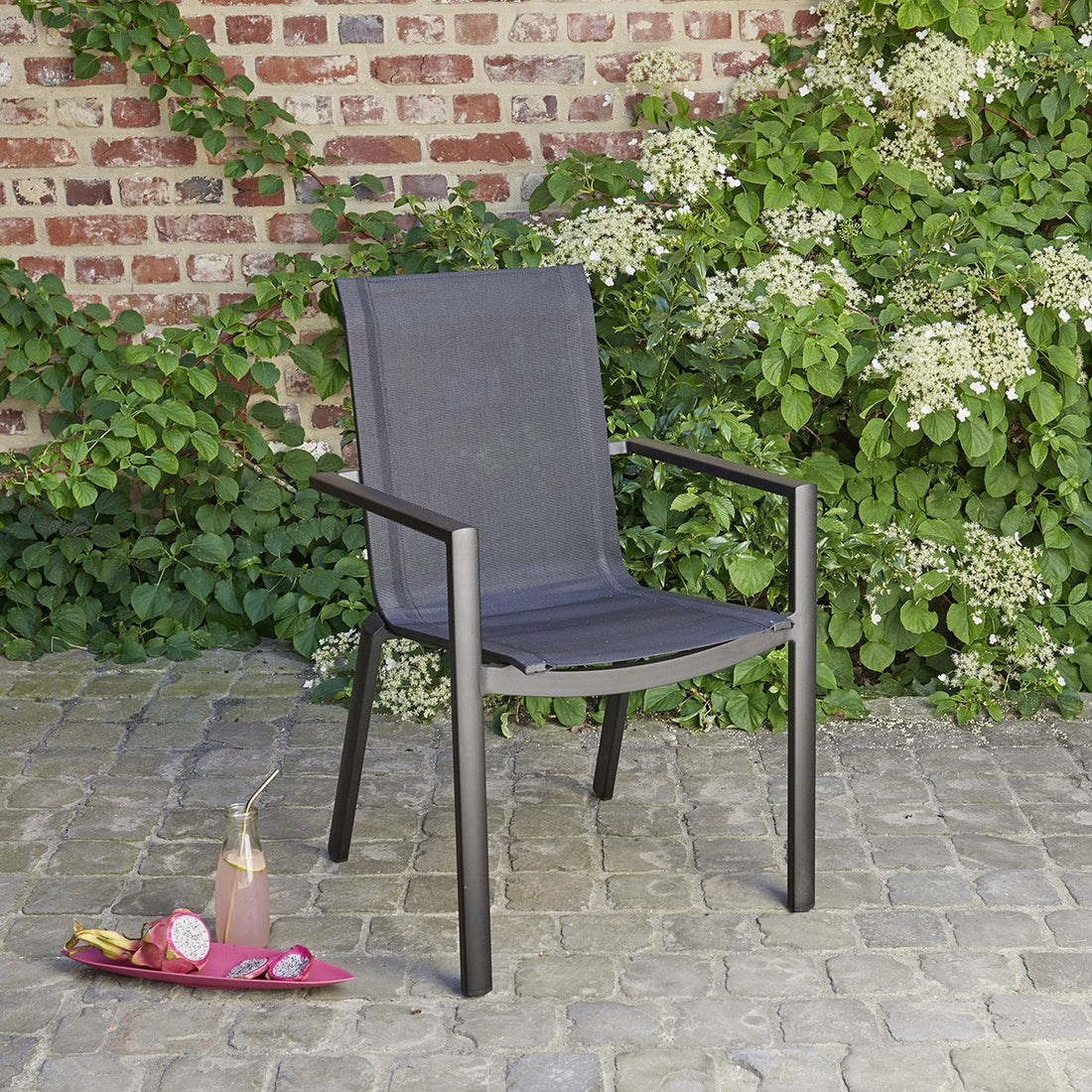 BALISTAR - Sillón de exterior de aluminio y textileno gris BALISTAR