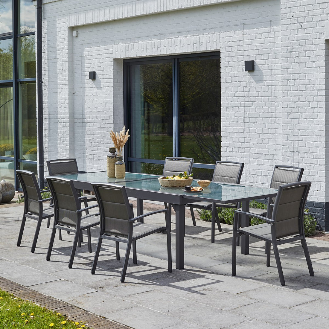 MODULO - Salón de exterior extensible de aluminio gris 8/12 pers. MODULO