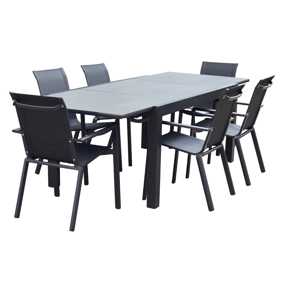 HPL STAR - Salón de exterior de aluminio negro y textileno gris para 6/10 pers.
