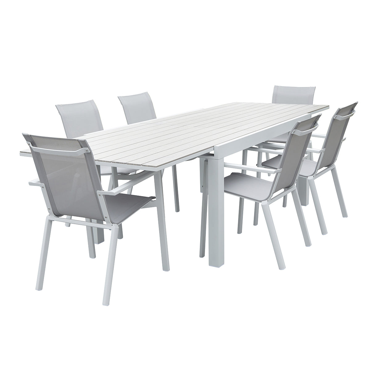 TULUM - Salón de exterior de aluminio blanco y textileno gris para 6/10 pers.