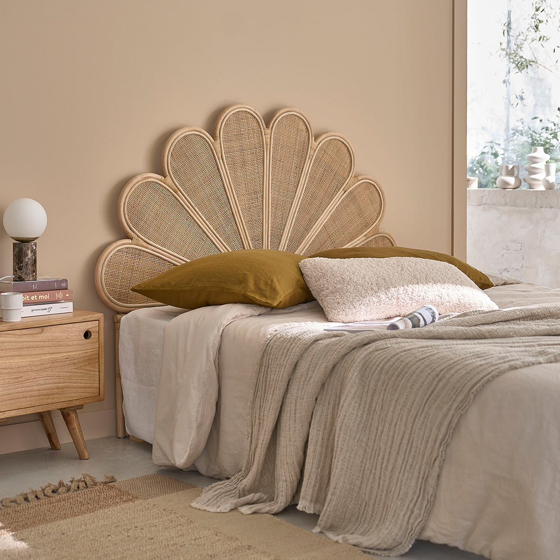 ROMY - Cabecero de ratán y rejilla de 140 cm