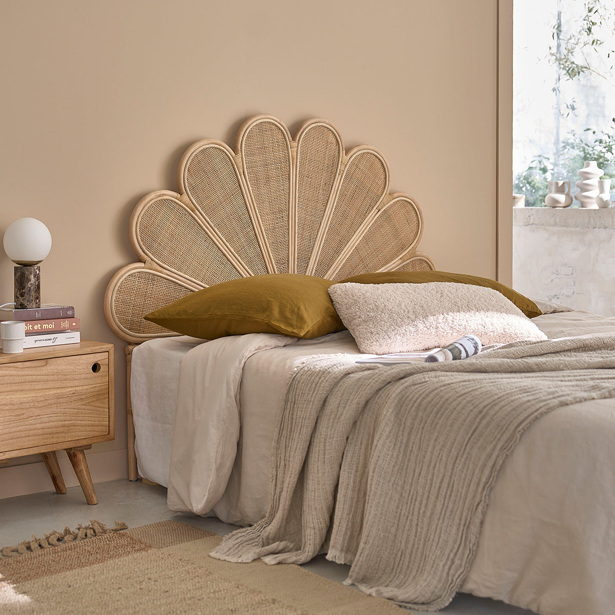 ROMY - Cabecero de ratán y rejilla de 140 cm