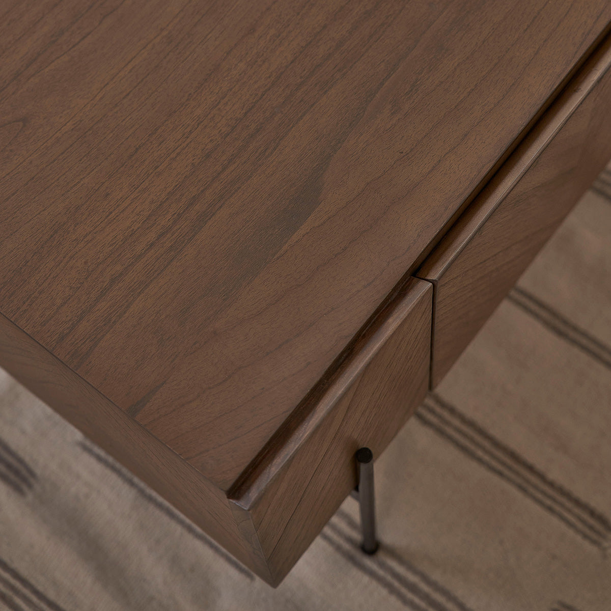 CALIX - Mesa de centro de mindi macizo y metal acabado nogal 120 cm