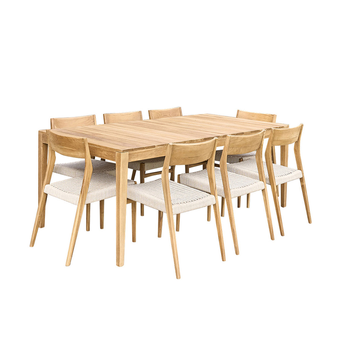 LIVIE - Salón de exterior de teca maciza y cuerda beige para 8 pers.
