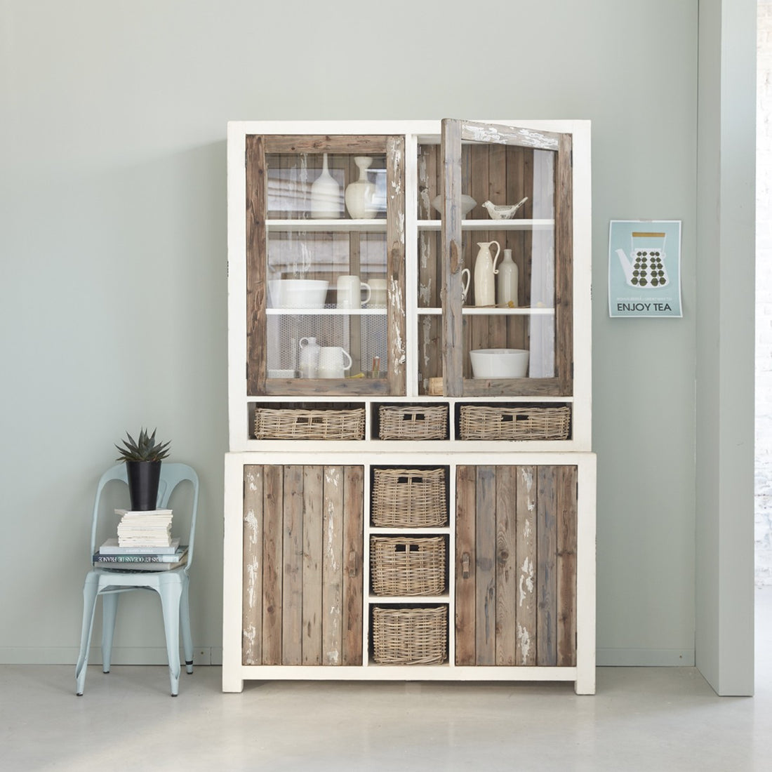 HONFLEUR - Vajillero de madera maciza reciclada 140 cm