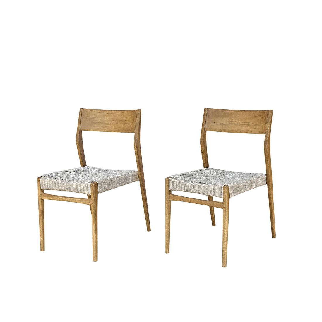 LIVIE - Silla de jardín de teca maciza y cuerda beige (lote de 2)