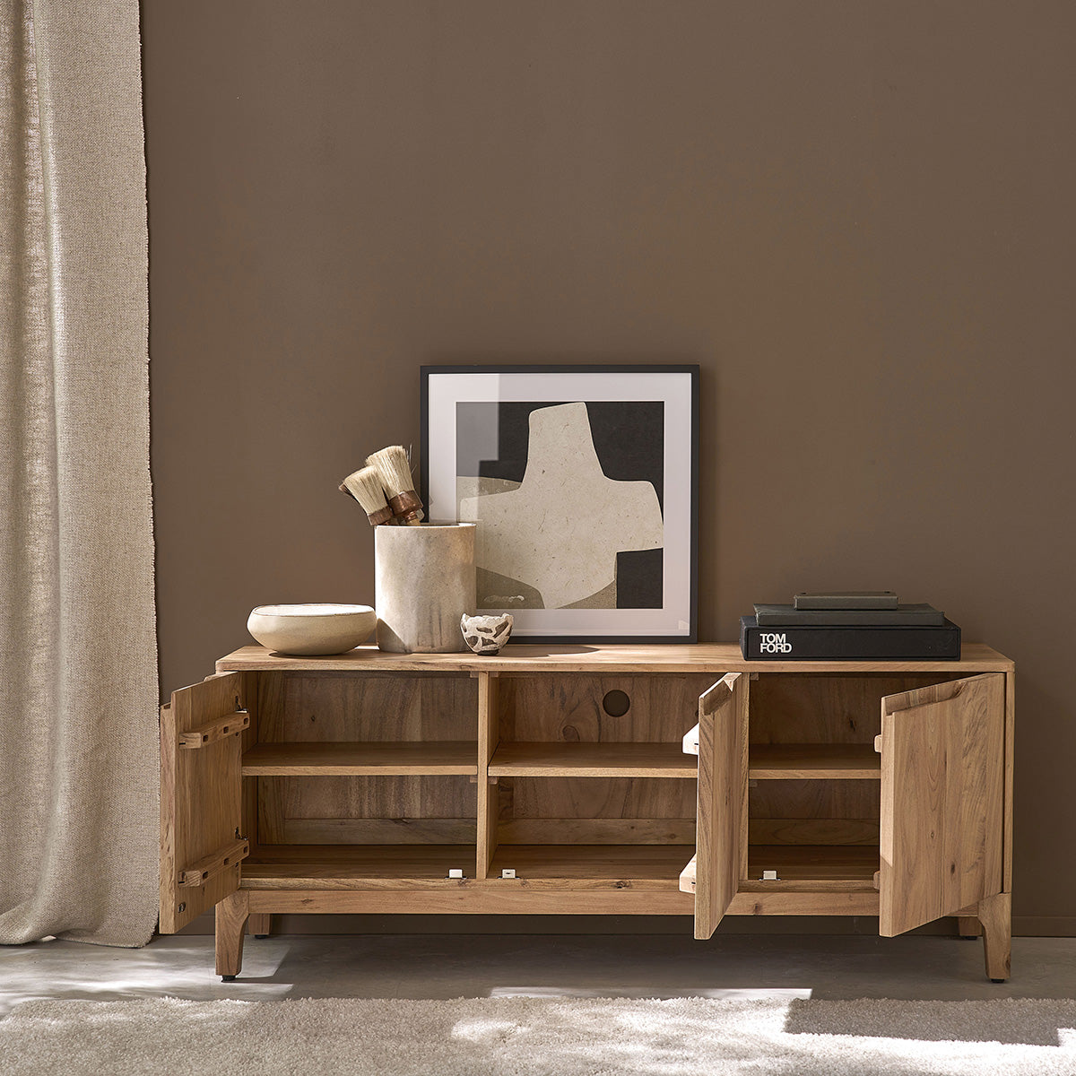 SAMSO - Mueble para la tele de madera maciza de acacia, 139 cm