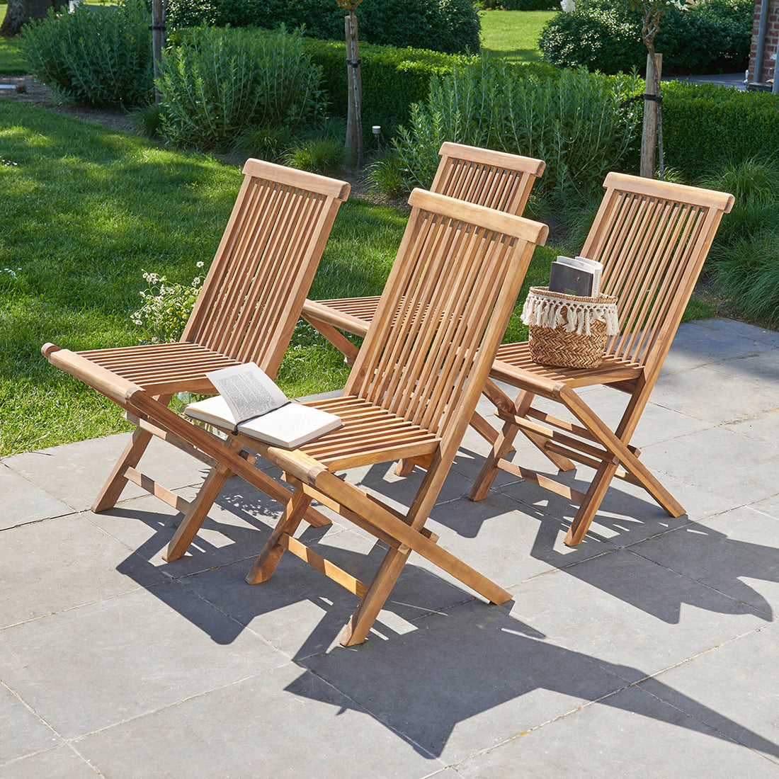 BALI - Silla de exterior plegable de teca maciza aceitada (juego de 4) BALI