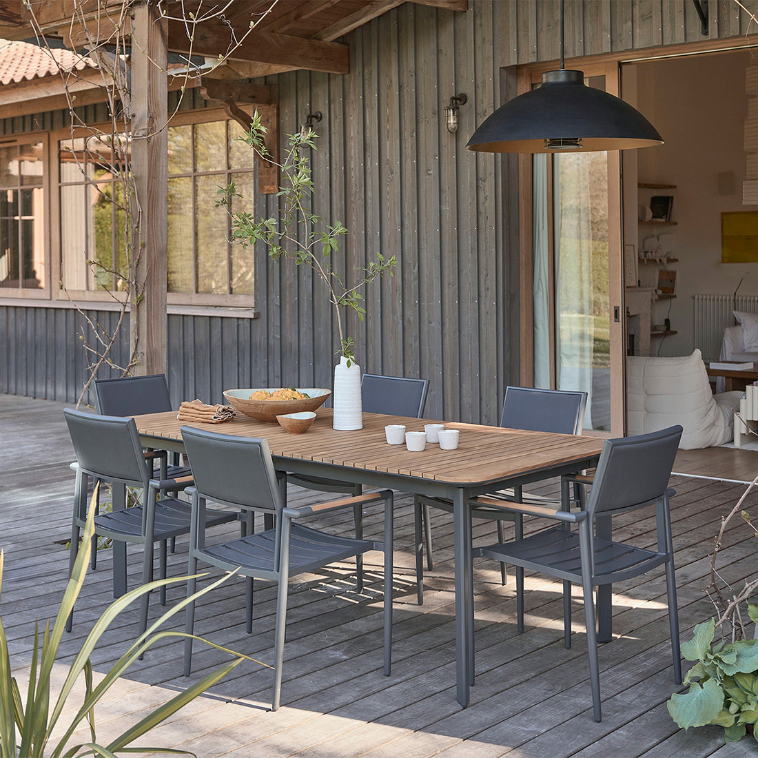 SIENA - Conjunto de muebles de jardín de teca maciza y aluminio para 6/8 personas.