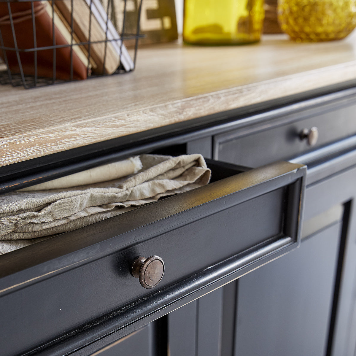 LONDRES - Aparador de caoba y teca maciza 180 cm negro