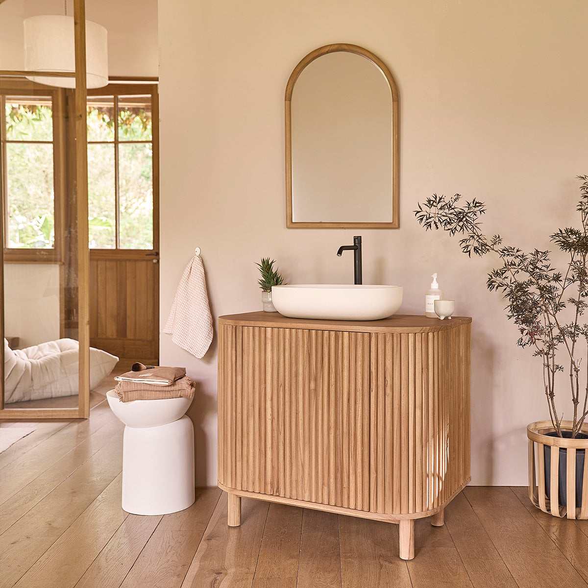 COLINE - Mueble para lavabo de teca maciza de 90 cm